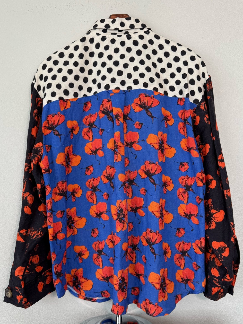 Anthropologie Dhruv Kapoor Coralia Floral Linen Blend Patchwork Shirt Size M - Picture 13 of 13